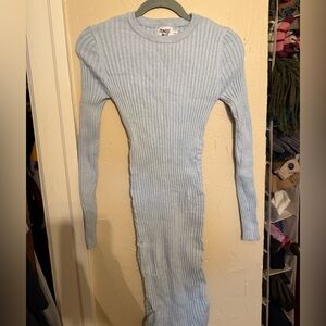 Blue Side Tie Long Sleeve Knit Sweater Dress Princess Polly